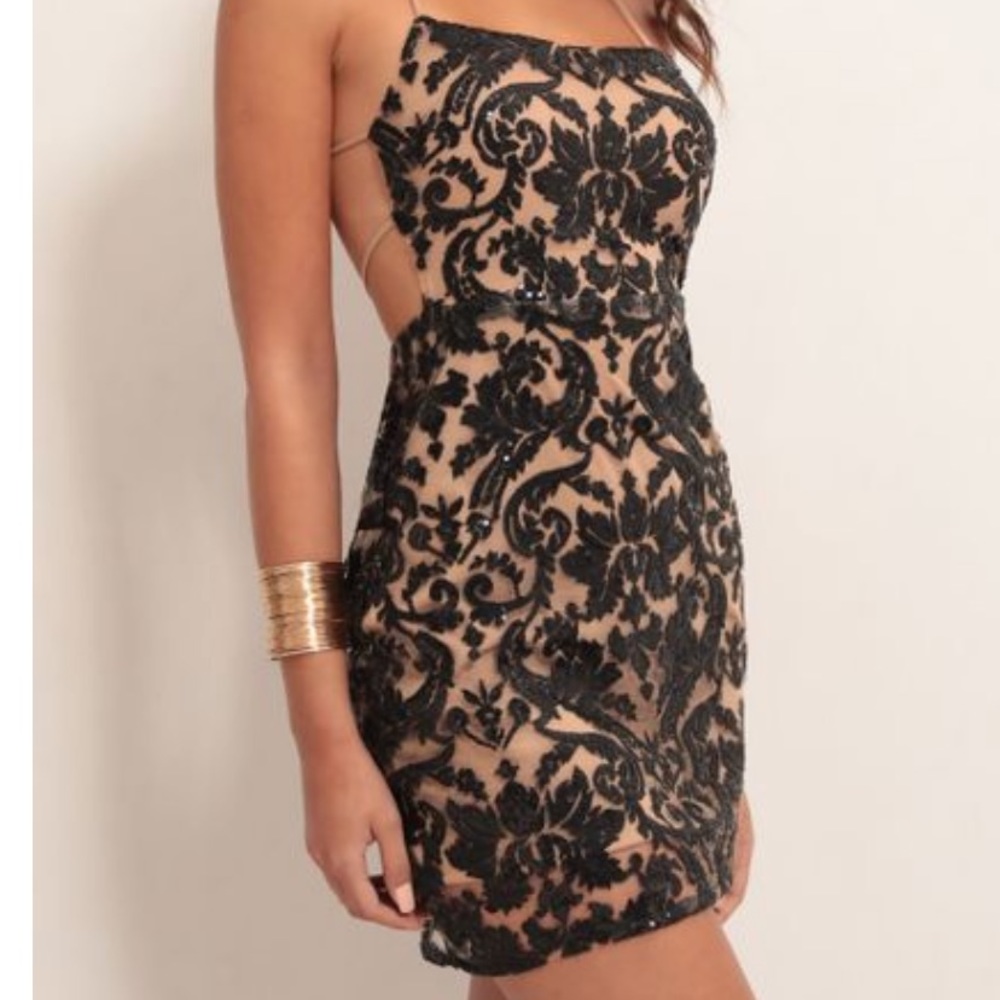 Lucy in the Sky Calabria Black Nude Sequin Dress